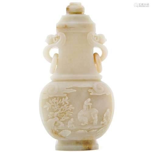 JADE LIDDED VASE IN IMMORTAL & ELEPHANT MOTIF