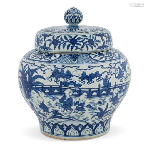 16TH C MING JIAJING BLUE & WHITE LIDDED JAR