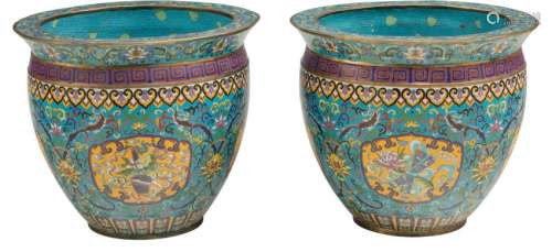 PAIR OF CHINESE CLOISONNE FISHBOWL PLANTERS