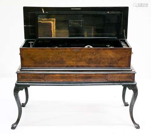 LARGE PAILLARD MUSIC BOX INLAID & WALNUT BURL VENEERED