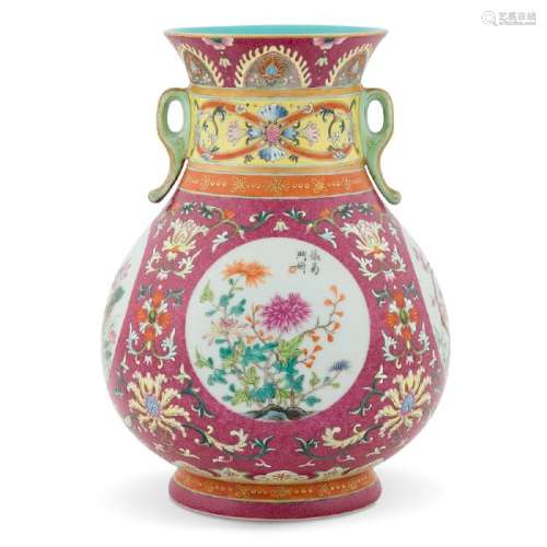 QING OPEN FACE RUBY-RED ZUN VASE