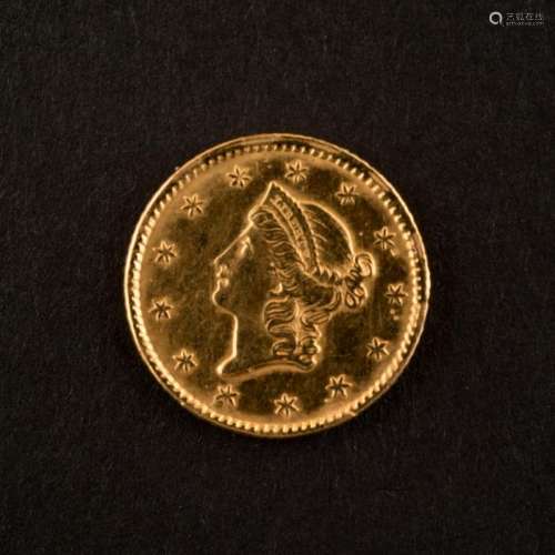 1852 $1 LIBERTY HEAD TYPE 1 GOLD COIN FINE
