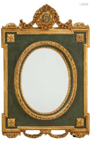 LARGE LOUIS XVI-STYLE CARVED GILTWOOD MIRROR