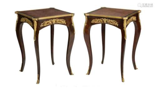 PAIR OF LOUIS XVI-STYLE GILT BRONZE MARQUETRY SIDE