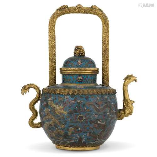 GILT BRONZE CLOISONNE DRAGON& PHOENIX WATER POT