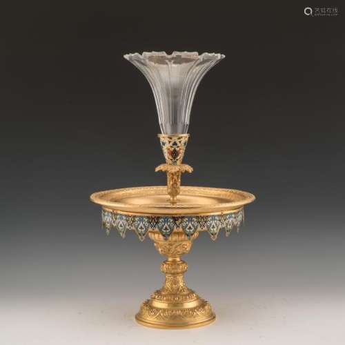 LARGE CHAMPLEVE AND GILT BRONZE CENTERPIECE
