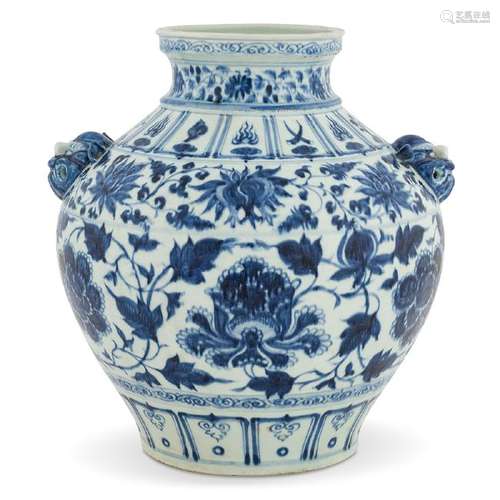 YUAN BLUE & WHITE FLORAL PORCELAIN JAR