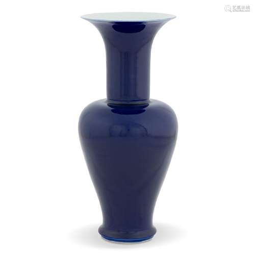 QING BLUE MONOCHROME PORCELAIN GU VASE