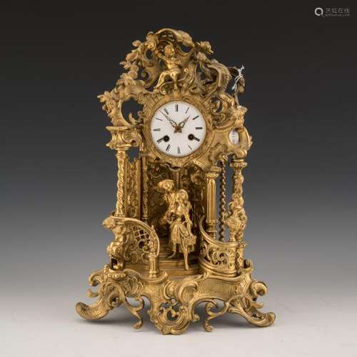 LOUIS XV-STYLE GILT BRONZE FIGURAL MANTEL CLOCK