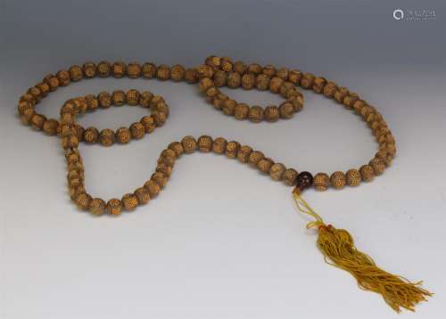 CHINESE GILT SILVER AGALWOOD BEAD BUDDHIST NECKLACE