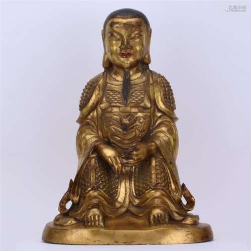 CHINESE GILT BRONZE SEATED GENERAL