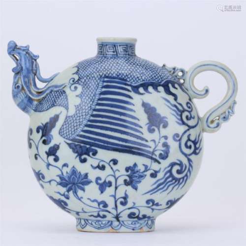 CHINESE PORCELAIN BLUE AND WHITE PHOENIX KETTLE