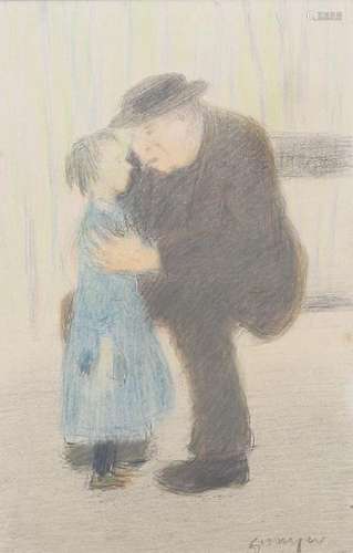 JOAQUIM SUNYER. Elderly man and girl. (d)