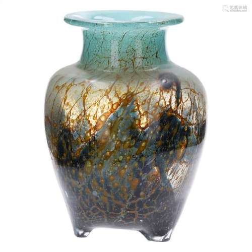 Large vase in mottled glass and with Murano gold/silver