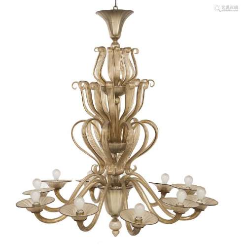 Large ceiling lamp in Murano smoky amber glass, early