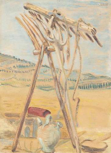 BENJAMÃN PALENCIA. Landscape with farming tools. (d)