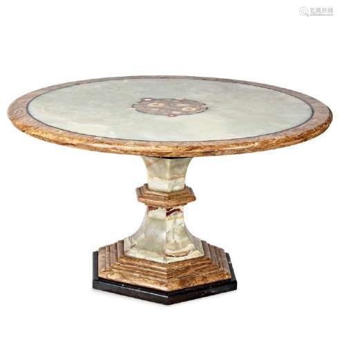 Round centre table in marble and onyx with hard stones
