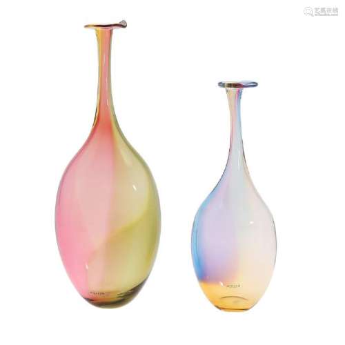 Set of two Swedish ornamental vase-bottles 
