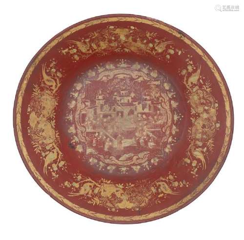 Chinese dish in red lacquer, first half of the 19th