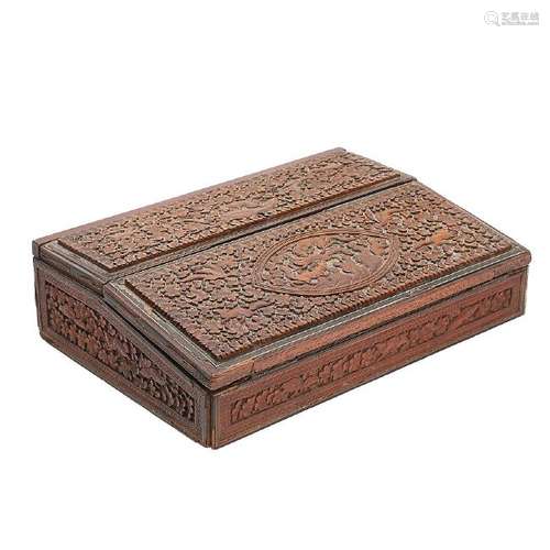 Indian-Colonial travel box-desk in carved and inlaid