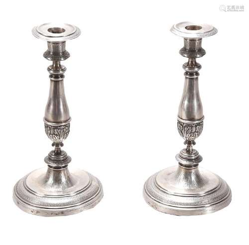 Pair of neoclassical candlesticks in Barcelona silver,