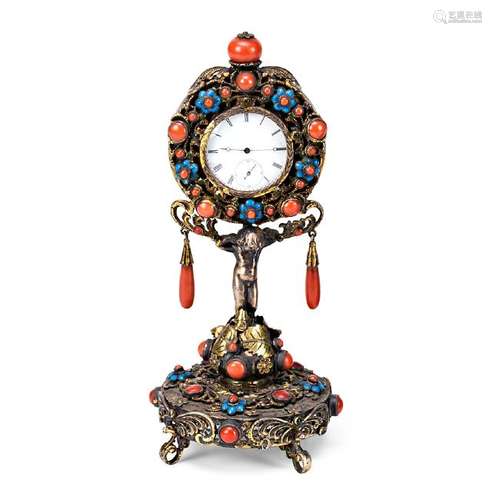 Vienna miniature table clock in enamelled and partially