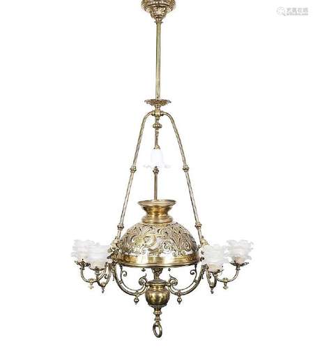 Ceiling lamp in brass and gilt bronze with matted glass