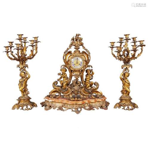 French Napoleon III ornament formed by clock and pair