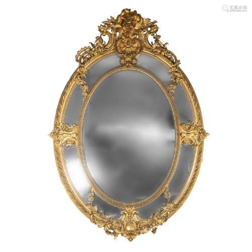 Large Napoleon III mirror, with stucco and gilt wood