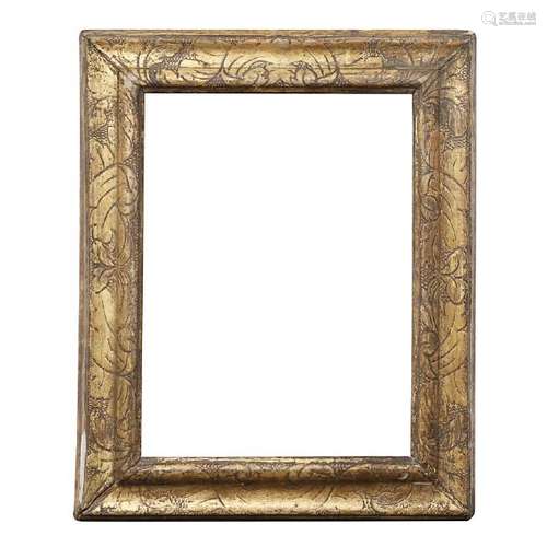 Frame in carved and red-painted wood, second half of