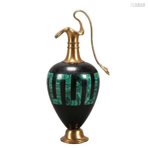 Ornamental jug in gilt bronze and black marble, with