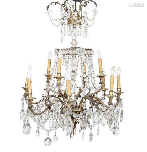 Ceiling lamp in gilt bronze with strings of beads and