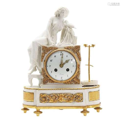 Directory-style table clock in biscuit and gilt bronze,