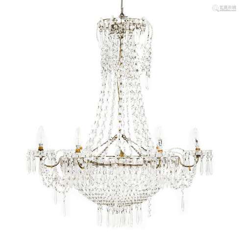 Empire ceiling lamp with crystal beads and strings,