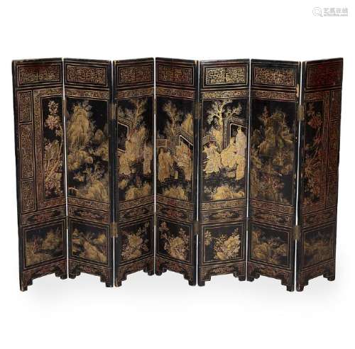 Chinese miniature folding screen with seven leaves in