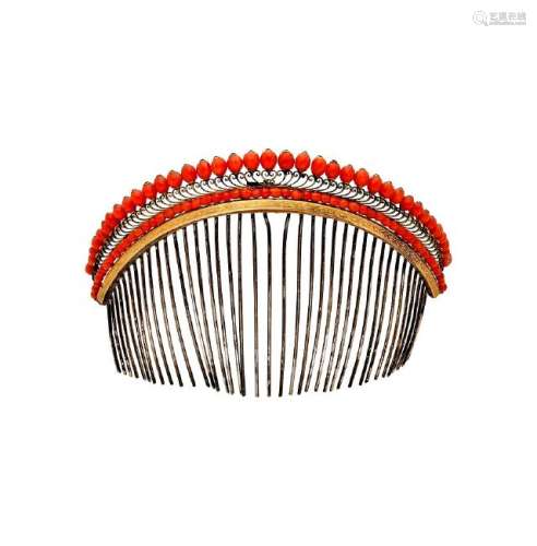 Silver and coral comb, first half of the 19th Century.