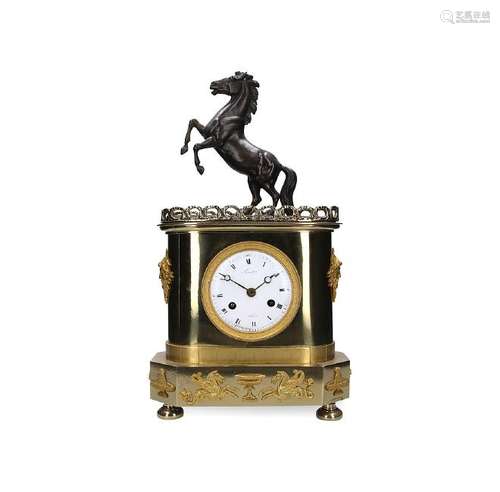 French Empire-style table clock in gilt and bluing