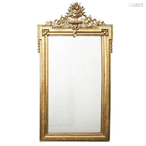 Louis XVI-style mirror with frame in carved and gilt