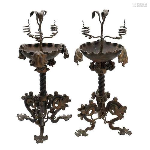 Pair of Catalan Modernist candelabra in wrought iron