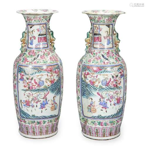 Pair of Chinese vases in Canton porcelain, 19th