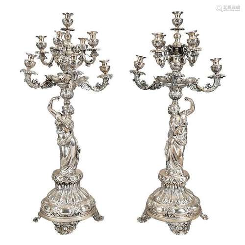 Pair of large Elizabethan-Alphonsine candelabra in