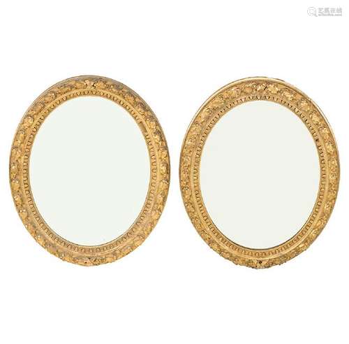 Pair of large oval mirrors with Napoleon III frames in