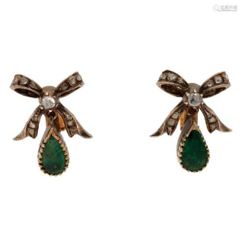 Emeralds and diamonds pendant earrings, 19th Century.