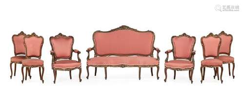 Louis XV set of settee, pair of armchairs and four