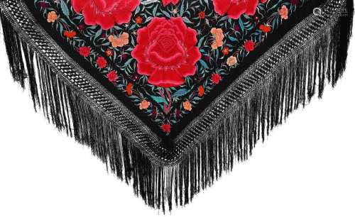 Manila shawl in embroidered black silk, first quarter