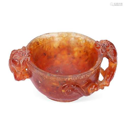 Chinese cup in carved amber simile, probably of the