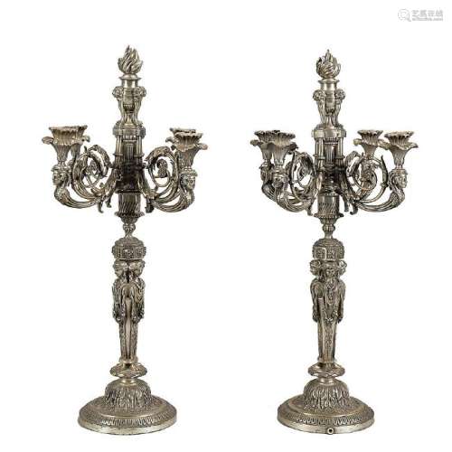 Pair of French Empire-style candelabra in silver-plate