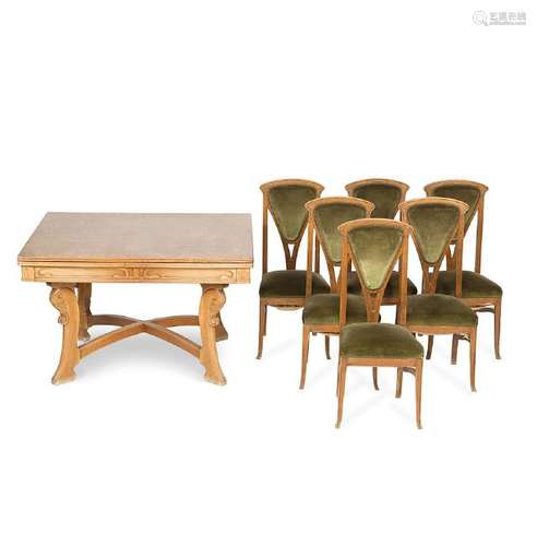 Modernist set of six chairs and extensible dining table