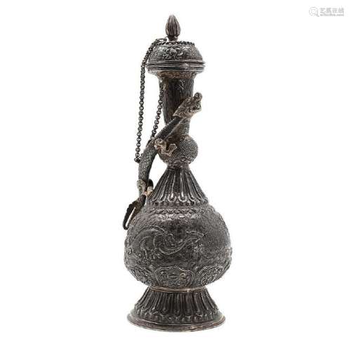 Chinese vase in embossed and engraved silver, first