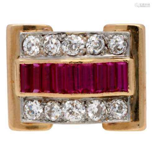 Synthetic rubies and diamonds cheveliÃ¨re ring, circa